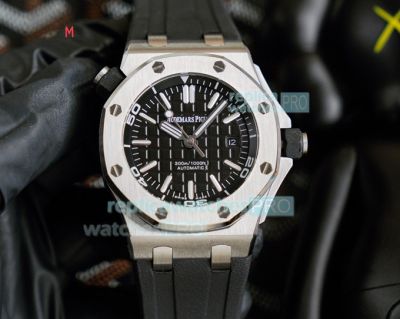 Copy Audemars Piguet Royal Oak Offshore Diver SS Black Dial Black Rubber Strap 42MM